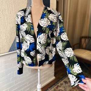 Ashley Stewart Blue and Green Bold Tropical Leaf Print Blazer